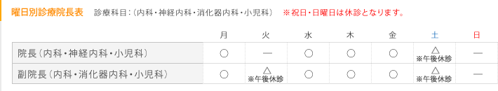 曜日別診療院長表